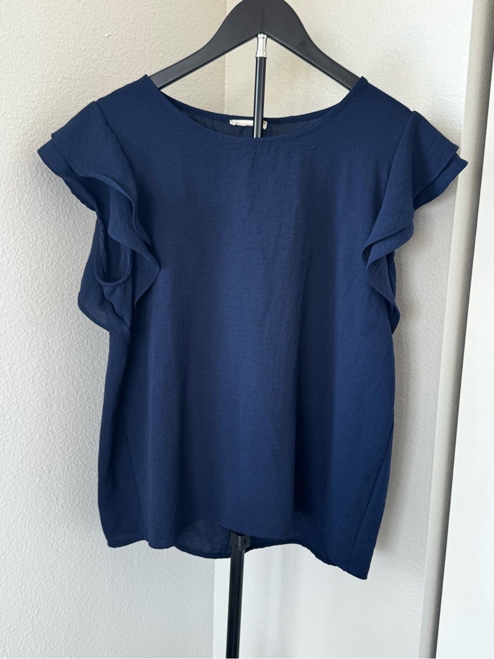 Navy Ruffle Sleeve Women’s Blouse